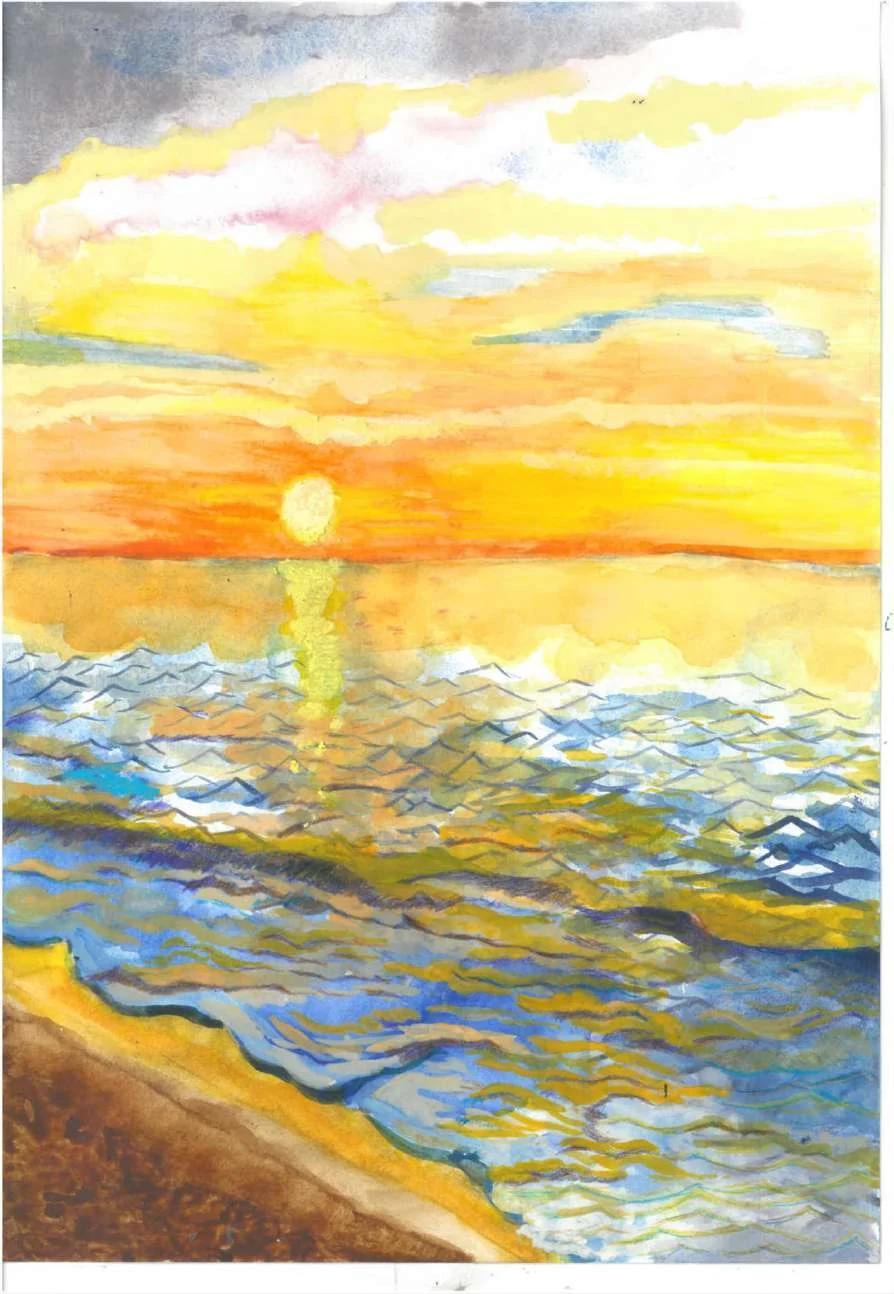 Sea, sky and clouds in one color · Watercolor · 2024 · 270 × 390 mm